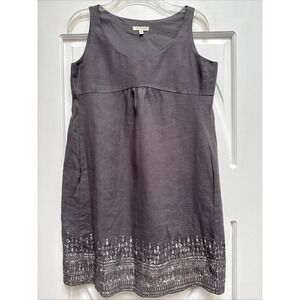 Eileen Fisher Petite Size 6P Sleeveless Dark‎ Taupe Linen Dress Beaded Hem